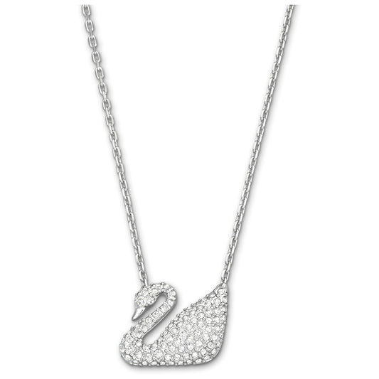Swan Necklace, White, Rhodium plating 5007735