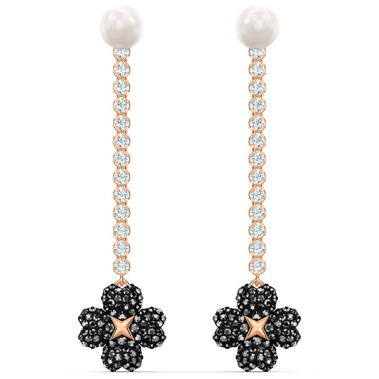 Swarovski Latisha Pierced Earrings, Black, Rose-gold tone plated 5516426