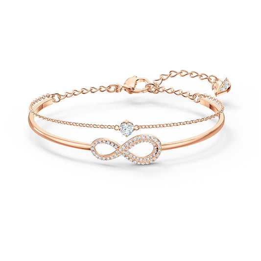 Swarovski Infinity Bangle, White, Rose-gold tone plated 5518871