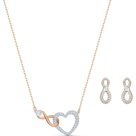Swarovski Infinity set, Infinity and heart, White, Mixed metal finish 5521040