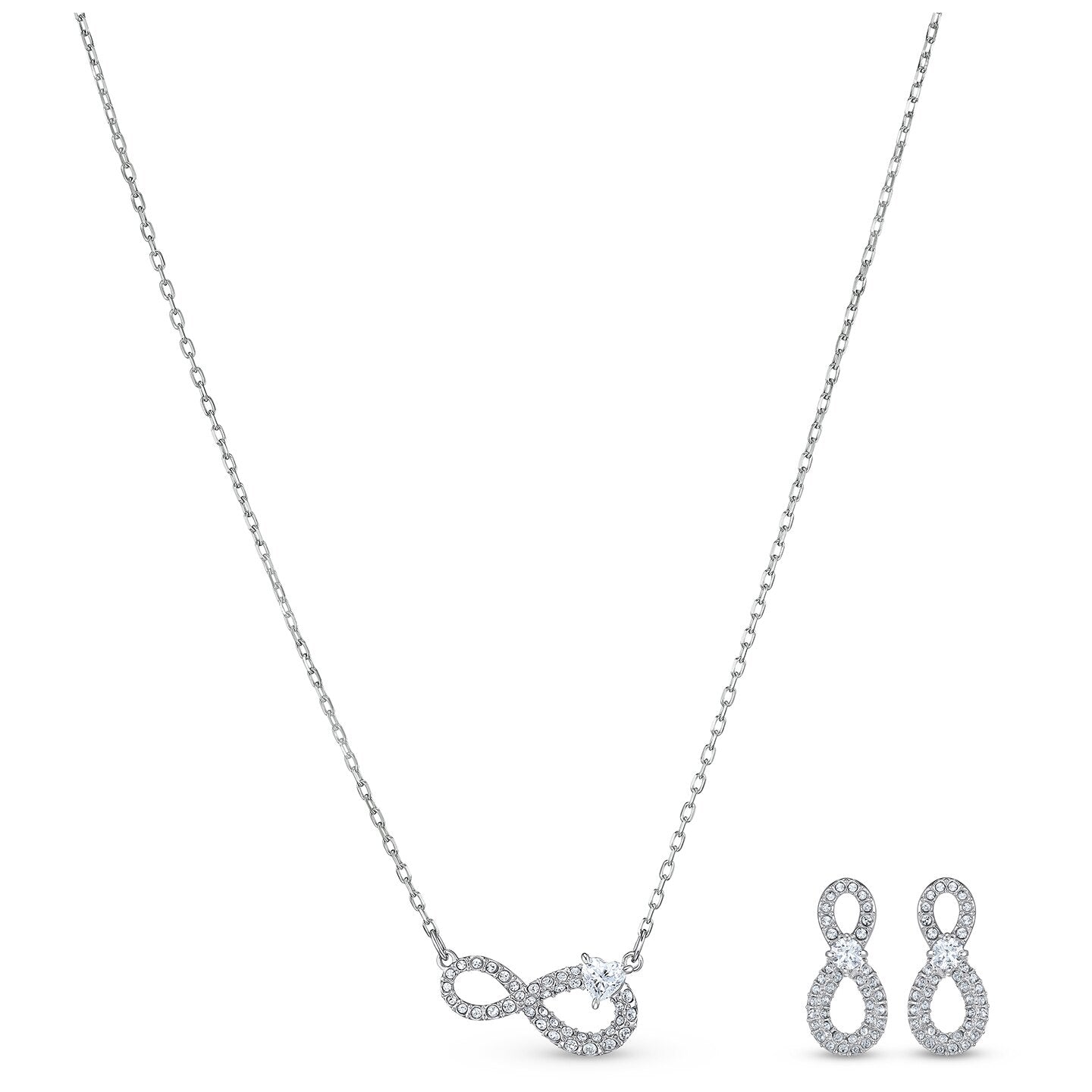 Swarovski Infinity Set, White, Rhodium plated 5540702