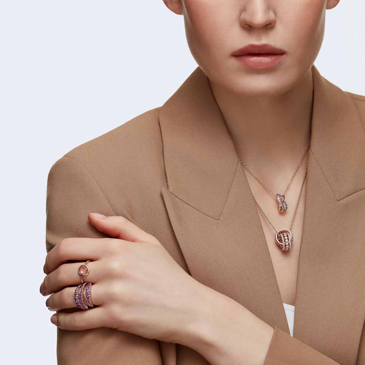 Swarovski Crystal Twist Rows Pendant, Purple, Rose-gold Tone Plated 5563907