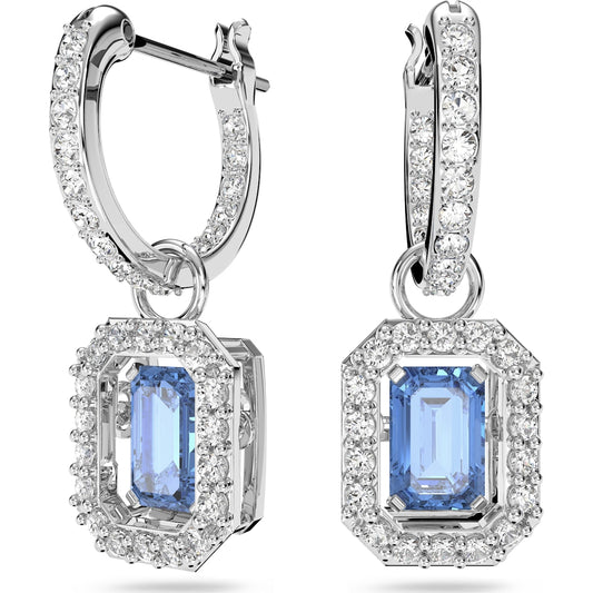Millenia drop earrings Octagon cut, Blue, Rhodium plated 5619500