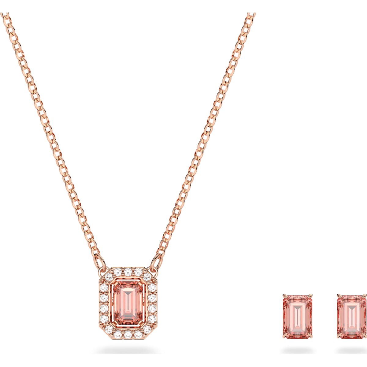 Swrovski Millenia set, Octagon cut Swarovski Zirconia, Pink, Rose-gold tone plated 5620548