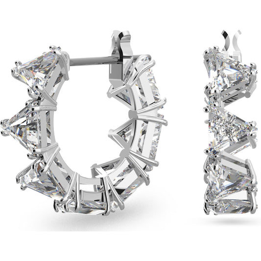 Ortyx hoop earrings Triangle cut, Small, White, Rhodium plated 5632467