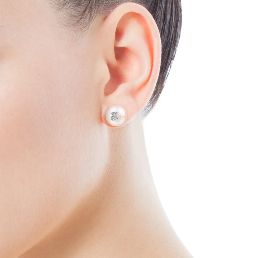 Tous White Gold Puppies Earrings with Diamonds 615263020