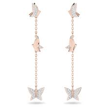 Lilia drop earrings Butterfly, Long, White, Rhodium plated 5636423 5636426