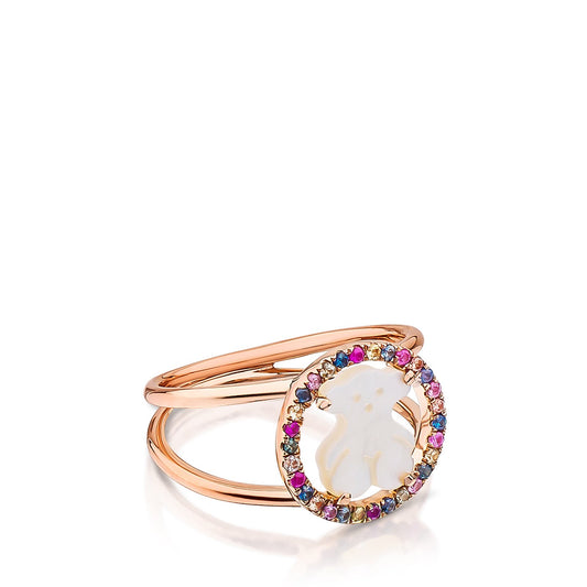 Tous Rose Vermeil Silver Camille Ring with Mother-of-Pearl and multicolored Sapphire 712165521