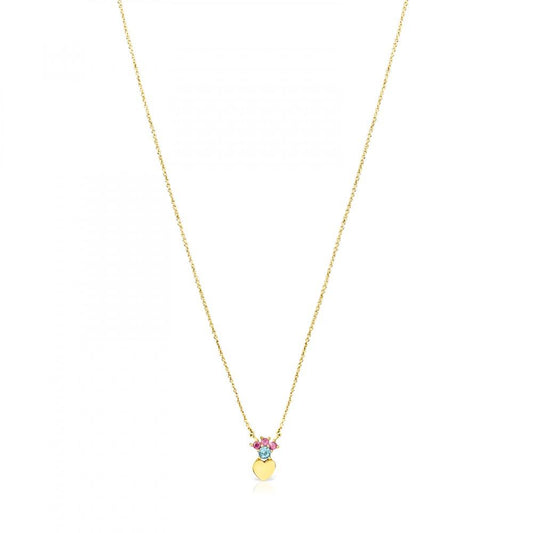 Tous Gold Real Sisy heart Necklace with Gemstones 812452050