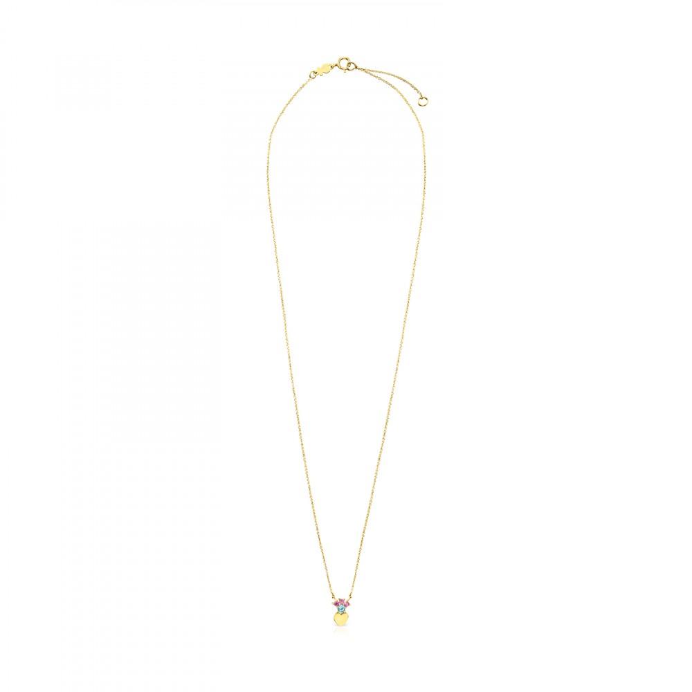 Tous Gold Real Sisy heart Necklace with Gemstones 812452050