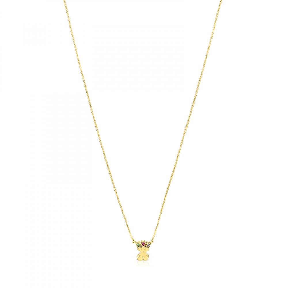 Tous Gold Real Sisy bear Necklace with Gemstones 812452070