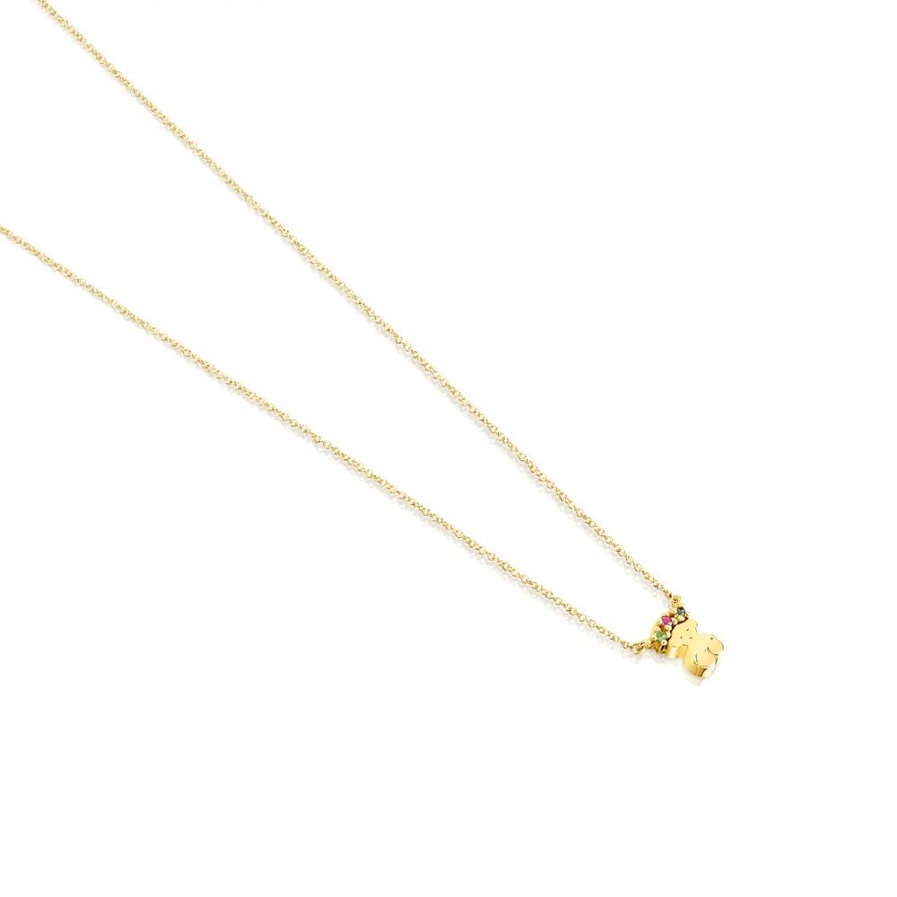 Tous Gold Real Sisy bear Necklace with Gemstones 812452070
