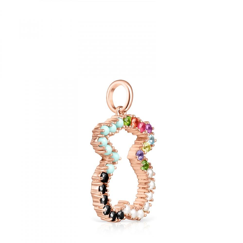Tous Rose Gold Vermeil Straight bear Pendant with Gemstones 912724520