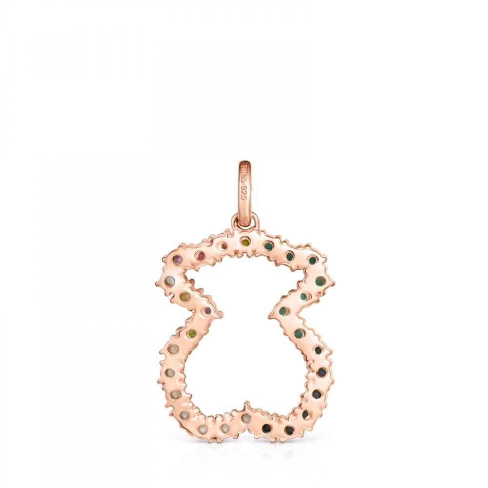 Tous Rose Gold Vermeil Straight bear Pendant with Gemstones 912724520