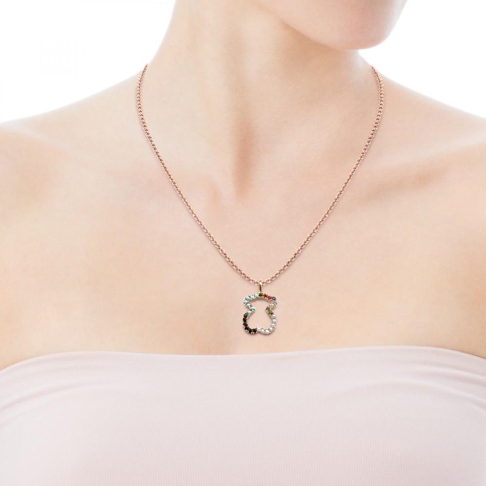 Tous Rose Gold Vermeil Straight bear Pendant with Gemstones 912724520