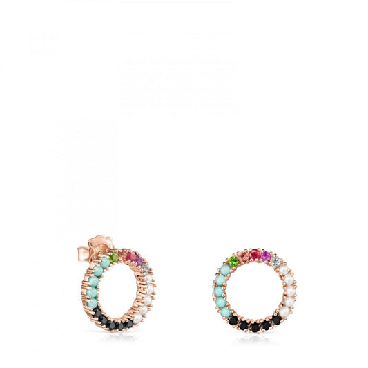 Tous Large Rose Gold Vermeil Straight disc Earrings with Gemstones 912726550