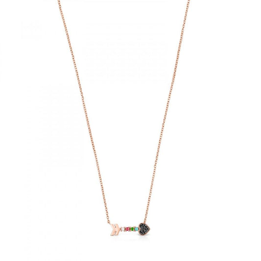 Tous Rose Gold Vermeil San Valentín arrow Necklace with Gemstones 915302500
