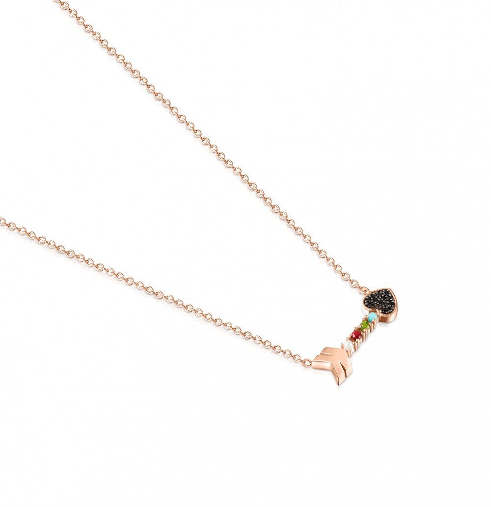Tous Rose Gold Vermeil San Valentín arrow Necklace with Gemstones 915302500