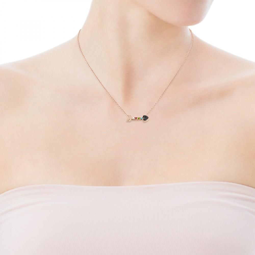 Tous Rose Gold Vermeil San Valentín arrow Necklace with Gemstones 915302500