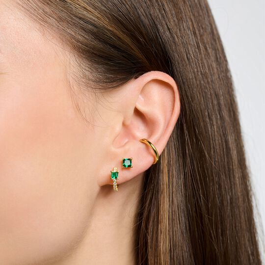Thomas Sabo Single Hoop Earring Green Stone With White Stones Gold CR691-971-7