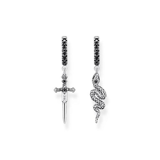 Thomas Sabo Hoop Earrings Blackened Snake And Sword CR713-643-11