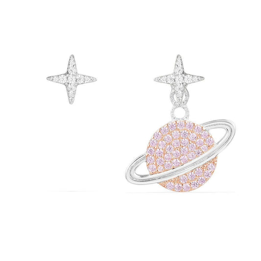 Asymmetric Pink Planet Earring And Stud - Silver  AE10559XORW,AE10559OXY