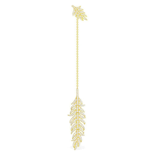 Long Mono Feather Underlobe Earring - Yellow Silver AE10787OXY
