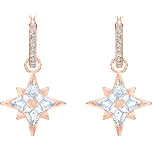 Swarovski Symbolic Star Hoop Pierced Earrings, White, Rose-gold Tone Plated 5494337