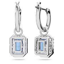 Millenia drop earrings Octagon cut, Blue, Rhodium plated 5619500