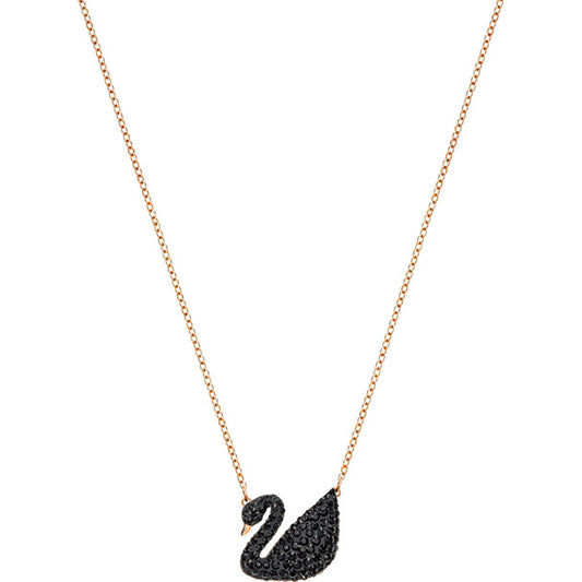 Swarovski Iconic Swan Pendant, Black, Rose Gold Plating 5204134