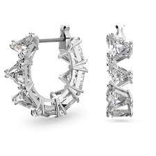 Ortyx hoop earrings Triangle cut, Small, White, Rhodium plated 5632467