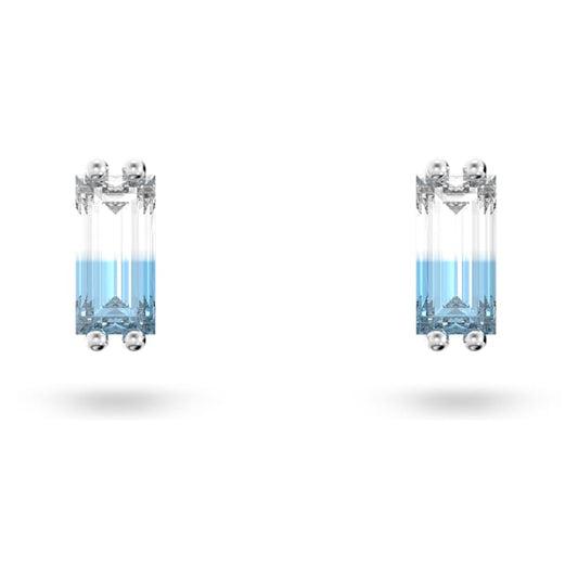 Swarovski Stilla stud earrings Cushion cut, Blue, Rhodium plated 5639132