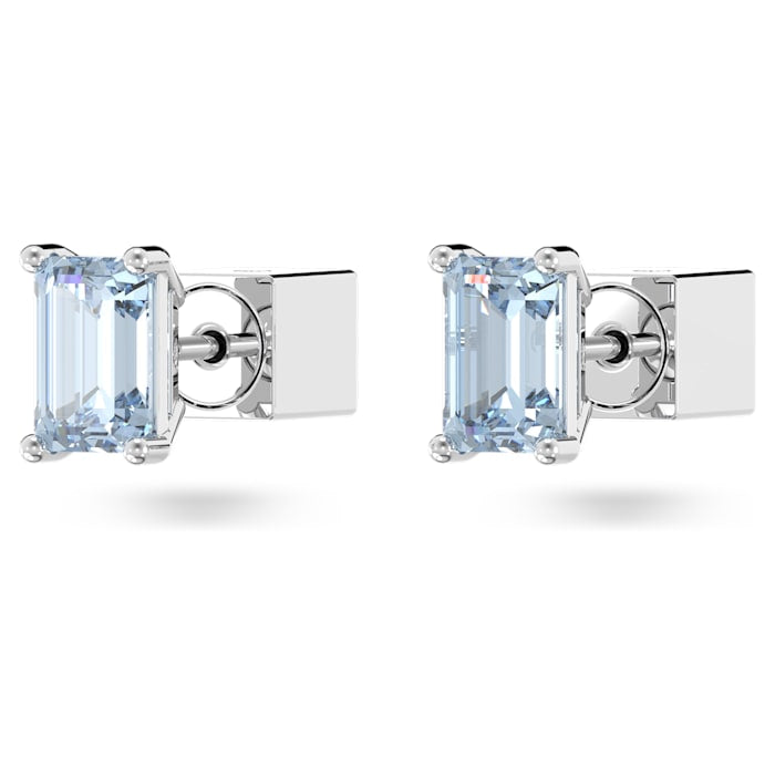 Swarovski Stilla stud earrings Cushion cut, Blue, Rhodium plated 5639134