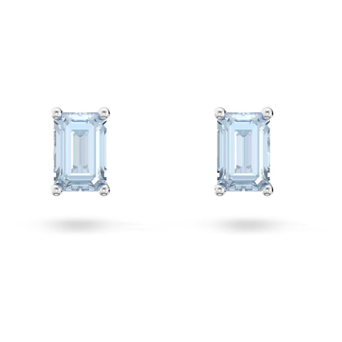 Swarovski Stilla stud earrings Cushion cut, Blue, Rhodium plated 5639134