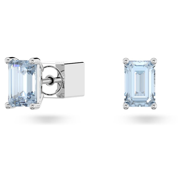 Swarovski Stilla stud earrings Cushion cut, Blue, Rhodium plated 5639134