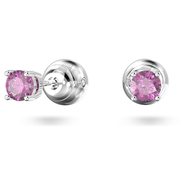 Swarovski Stilla stud earrings Round cut, Purple, Rhodium plated 5639135