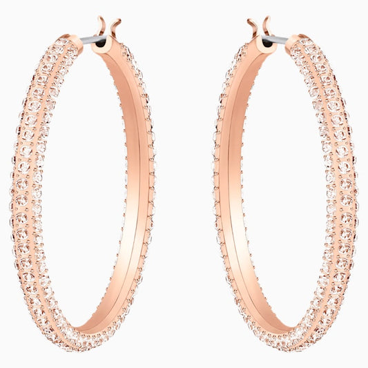 Swarovski Stone Hoop Pierced Earrings, Pink, Rose gold plating 5383938