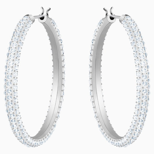 Swarovski Stone Hoop Pierced Earrings, White, Rhodium plating 5389432
