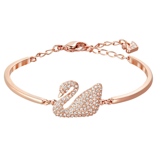 Swan Bangle, White, Rose-gold tone plated  5142752
