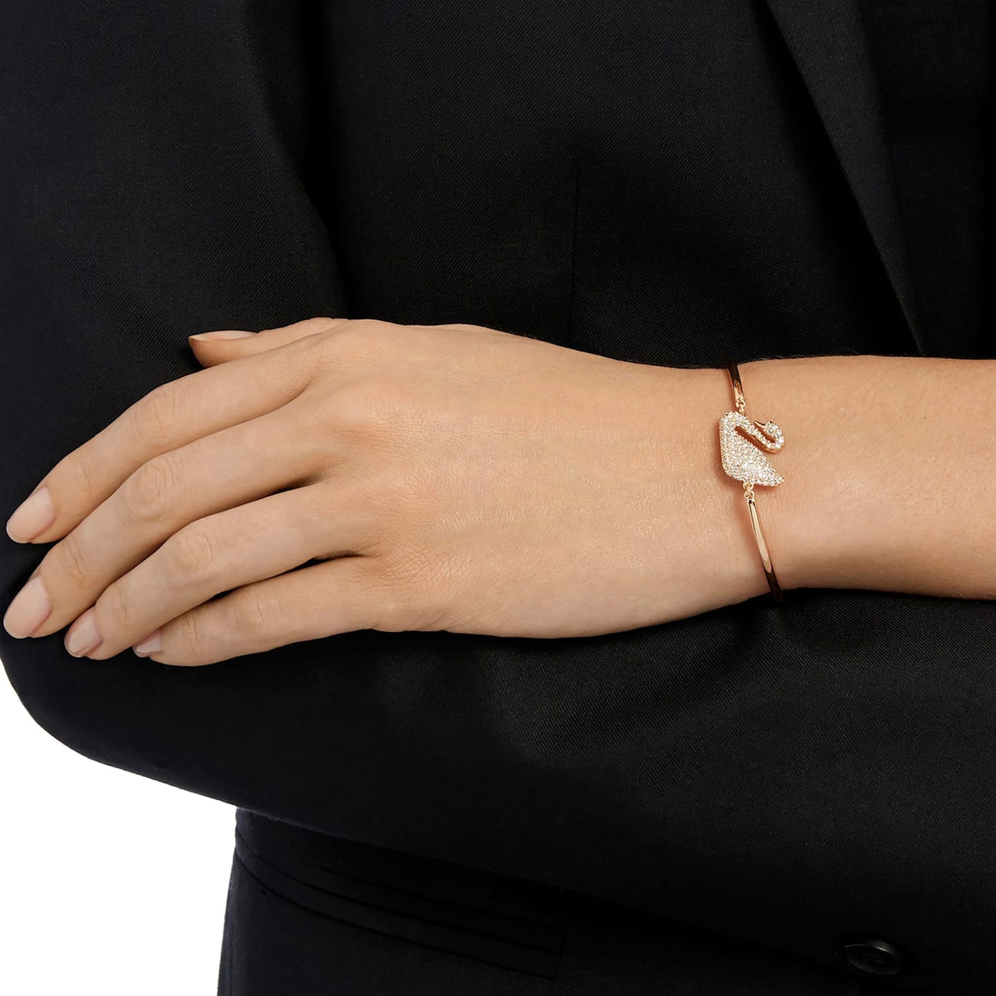 Swan Bangle, White, Rose-gold tone plated  5142752